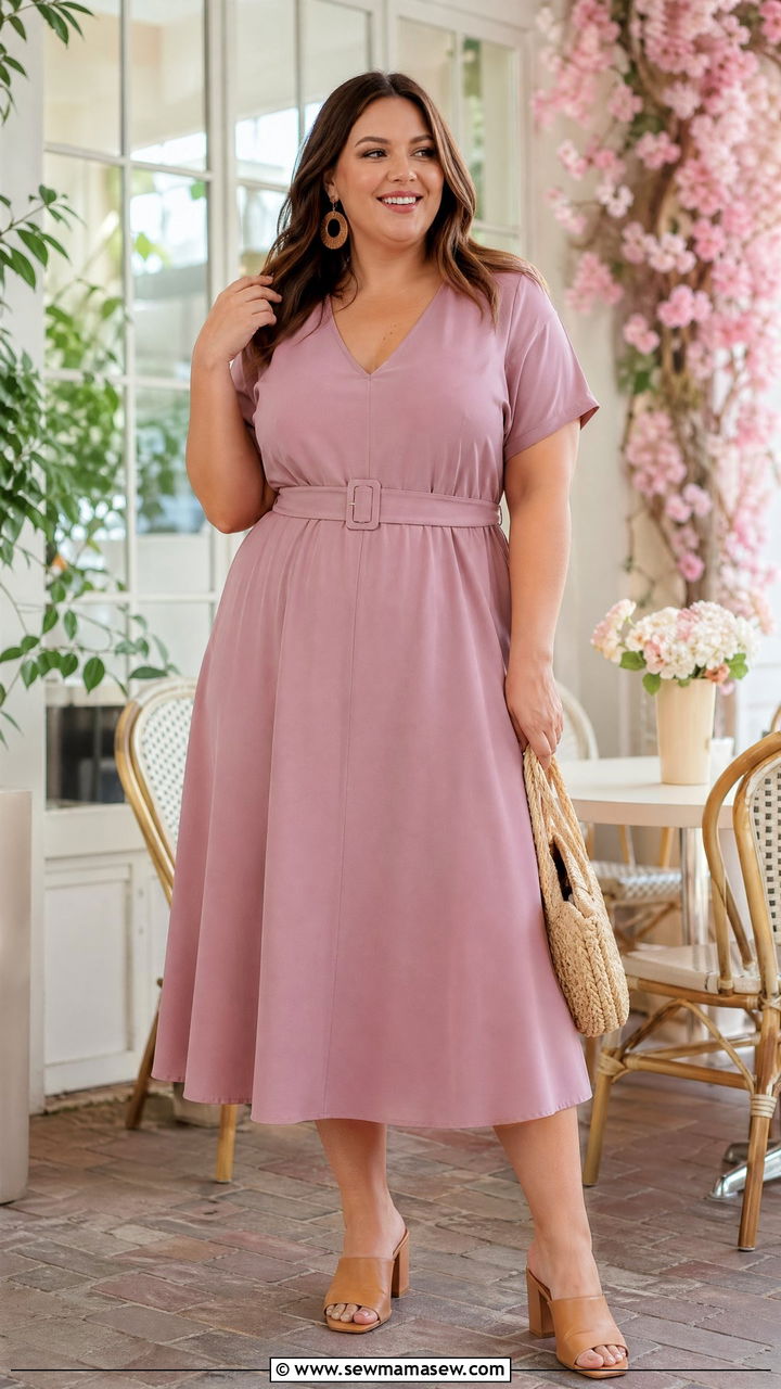 Plus Size Dusty Mauve A Line Midi Dress - 35 Spring outfits for plus size