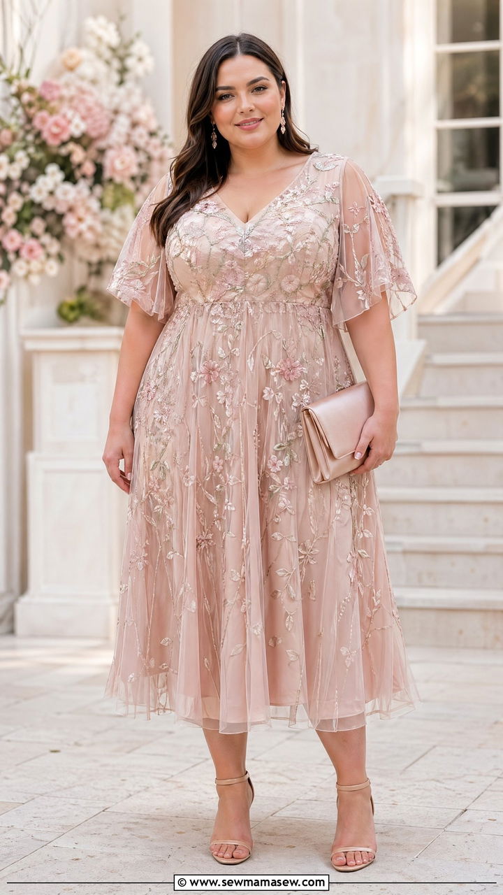 Plus Size Embroidered Dress Wedding Guest Outfit - 35 Wedding guest outfits for plus size