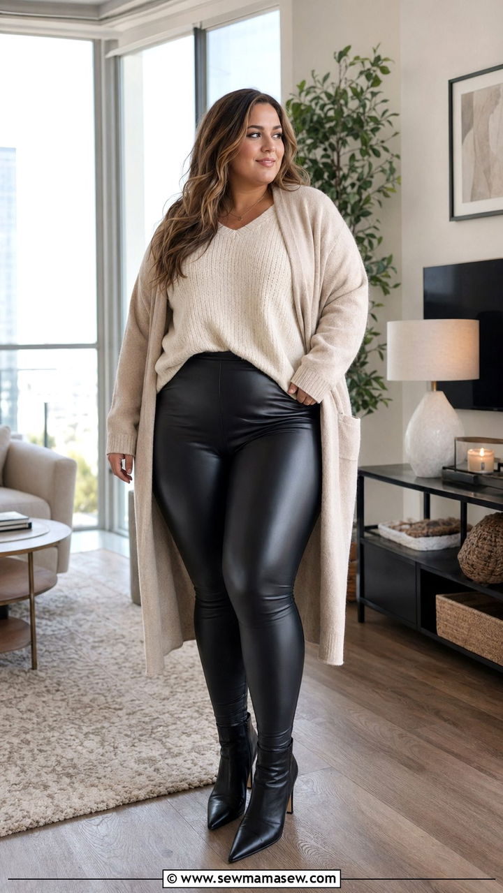 Plus Size Faux Leather Leggings Outfit - 35 Plus size outfit ideas size 20