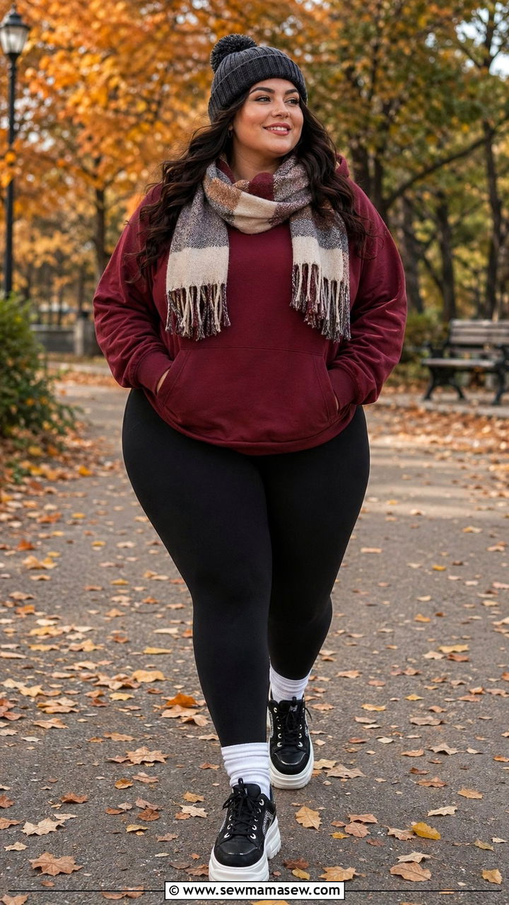 Plus Size Fleece Lined Leggings and Oversized Hoodie Outfit - 35 Plus size athleisure outfits