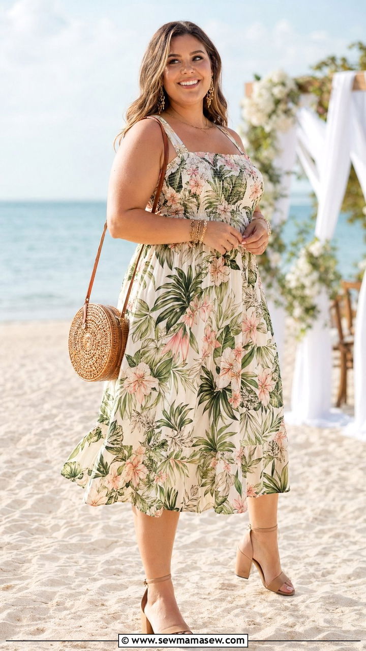 Plus Size Floral Midi Dress For Beach Wedding - 30 Beach wedding guest outfits plus size