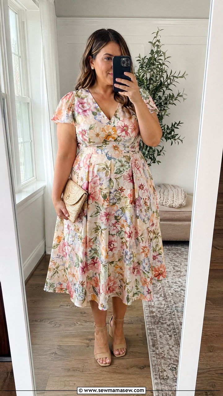 Plus Size Floral Midi Dress Wedding Guest Outfit - 35 Wedding guest outfits for plus size