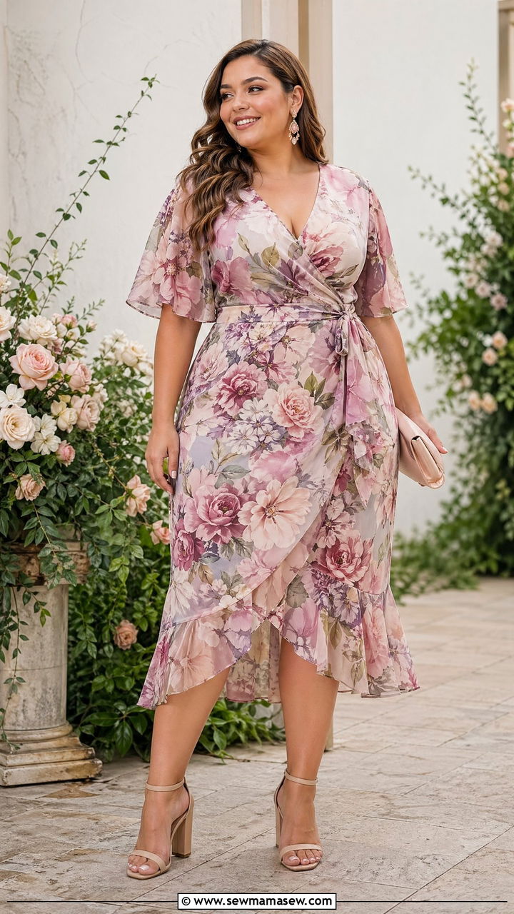 Plus Size Floral Wrap Dress Wedding Guest Outfit - 35 Wedding guest outfits curvy women