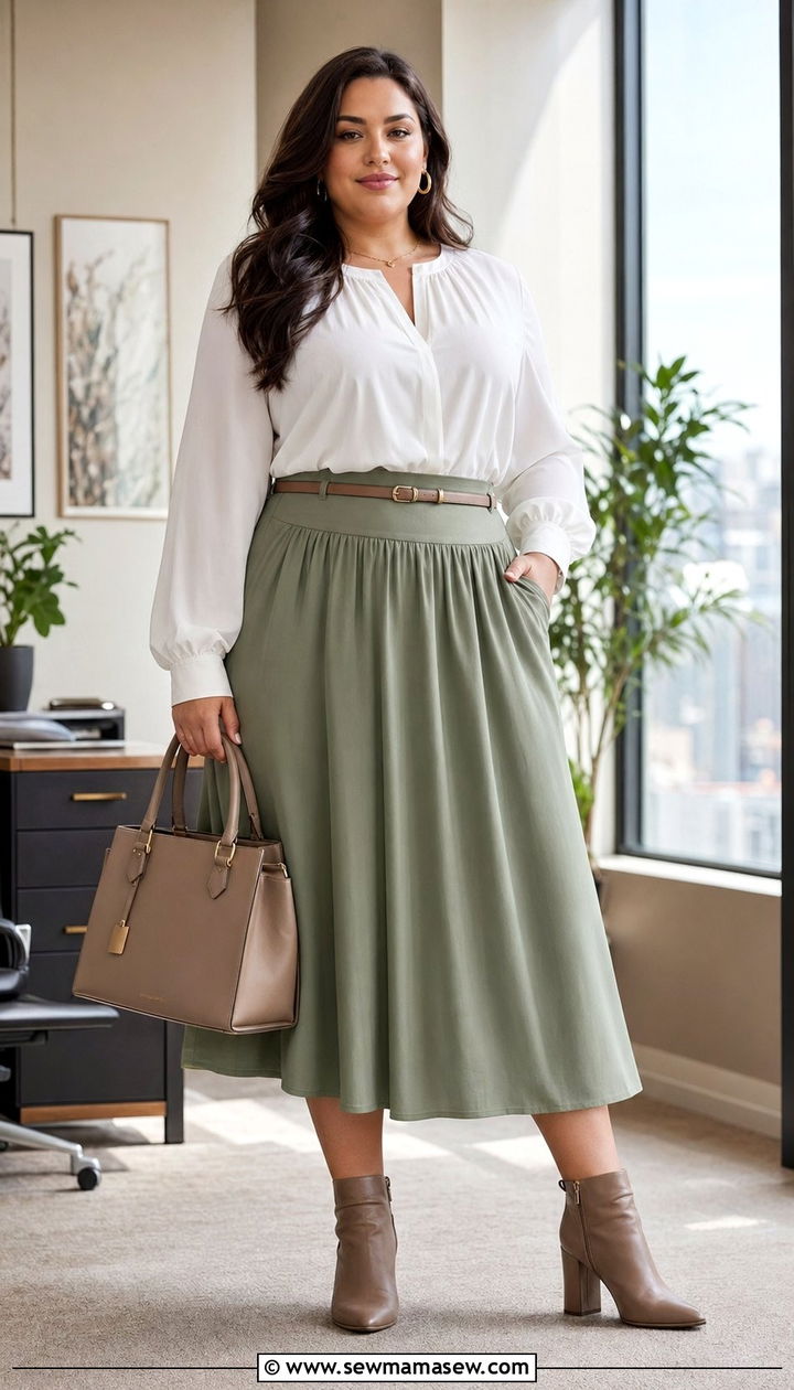 Plus Size Gathered Midi Skirt With Tucked Blouse - 30 Best skirts for plus size