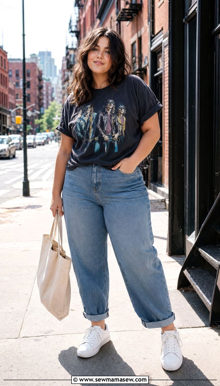 Plus Size Graphic Tee and Boyfriend Jeans Outfit - 35 Plus size outfit ideas size 20