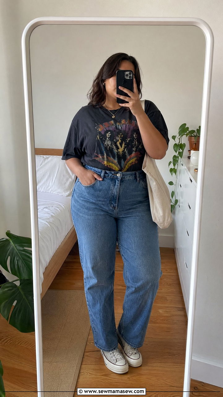 Plus Size Graphic Tee and High Waisted Jeans - 35 casual outfits for plus size women