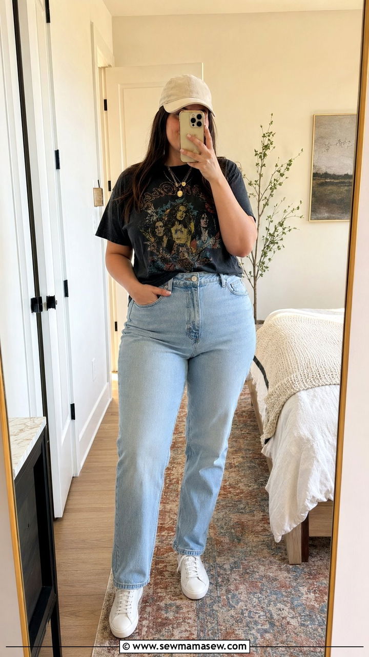 Plus Size High Waisted Jeans and Graphic Tee - 35 plus size outfit ideas for women