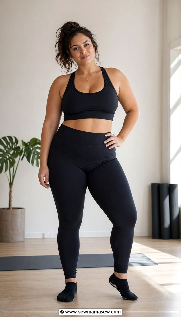 Plus Size High Waisted Leggings and Sports Bra Yoga Outfit - 35 Plus size yoga outfit ideas