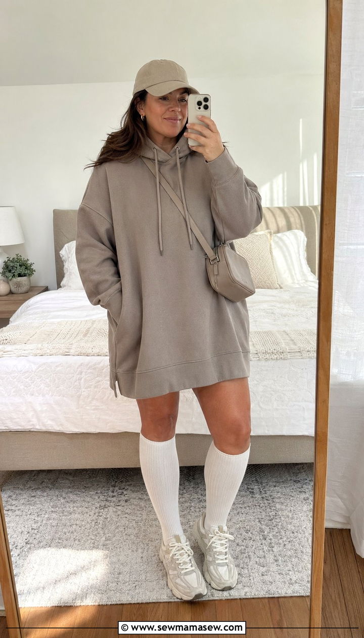 Plus Size Hoodie Dress and Sneakers Outfit - 35 Plus size athleisure outfits