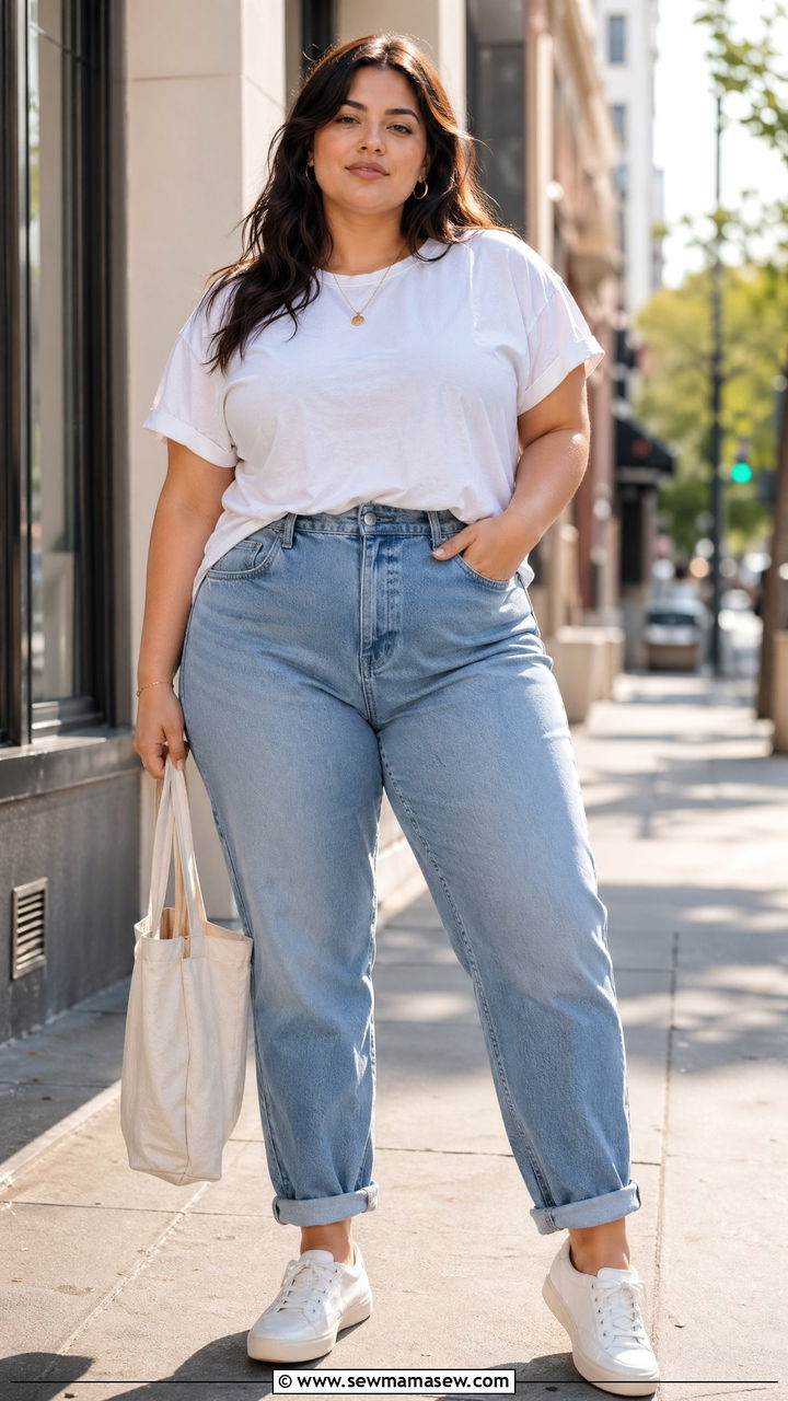 Plus Size Jeans and Relaxed Tee Outfit - 35 casual outfits for plus size women