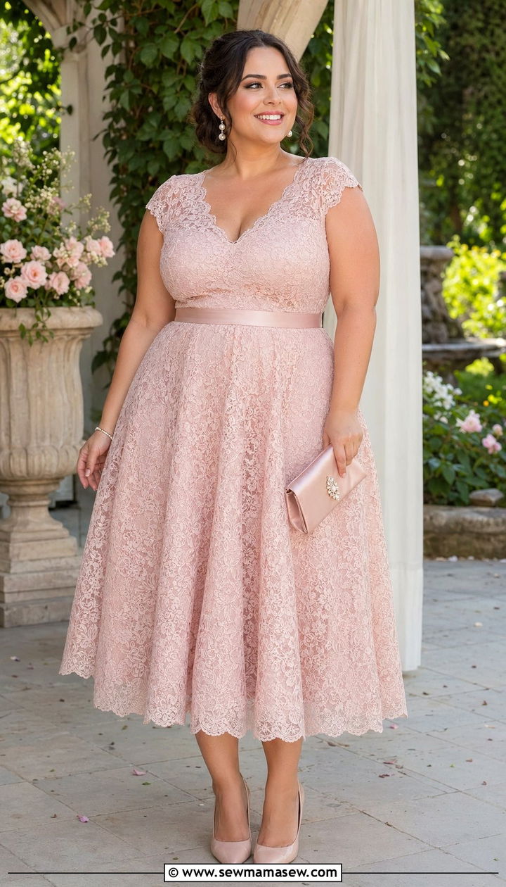 Plus Size Lace Dress Outfit With Pearl Accessories - 30 Best dresses for plus size
