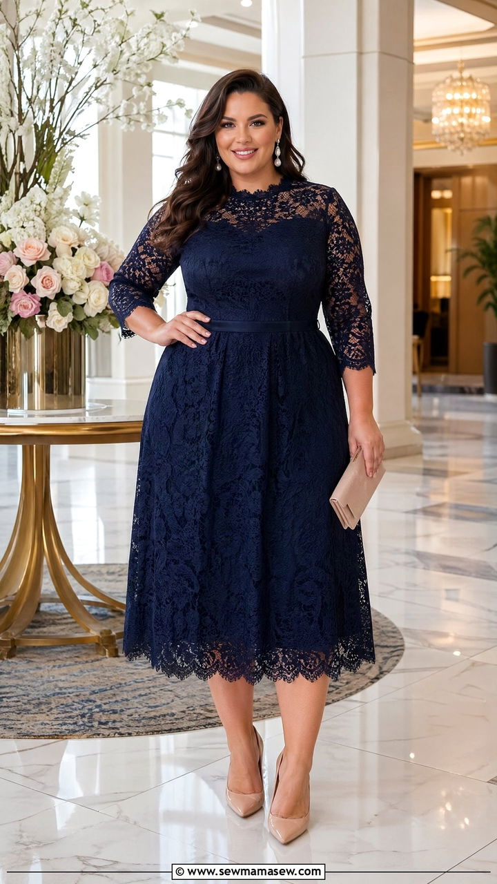 Plus Size Lace Midi Dress Wedding Guest Outfit - 35 Wedding guest outfits for plus size
