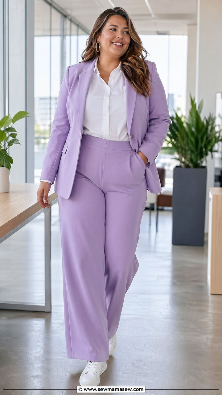 Plus Size Lavender Suit with White Button Down - 35 Spring outfits for plus size