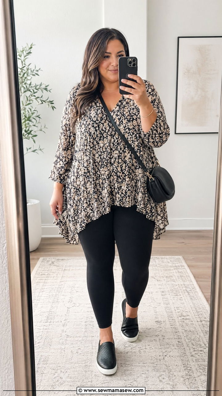 Plus Size Leggings and Long Tunic Outfit - 35 casual outfits for plus size women
