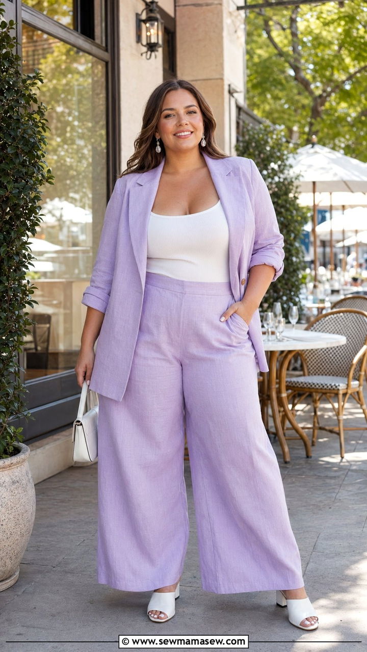 Plus Size Linen Blazer And Wide Leg Trousers Brunch Look - 30 Birthday brunch outfit ideas plus size