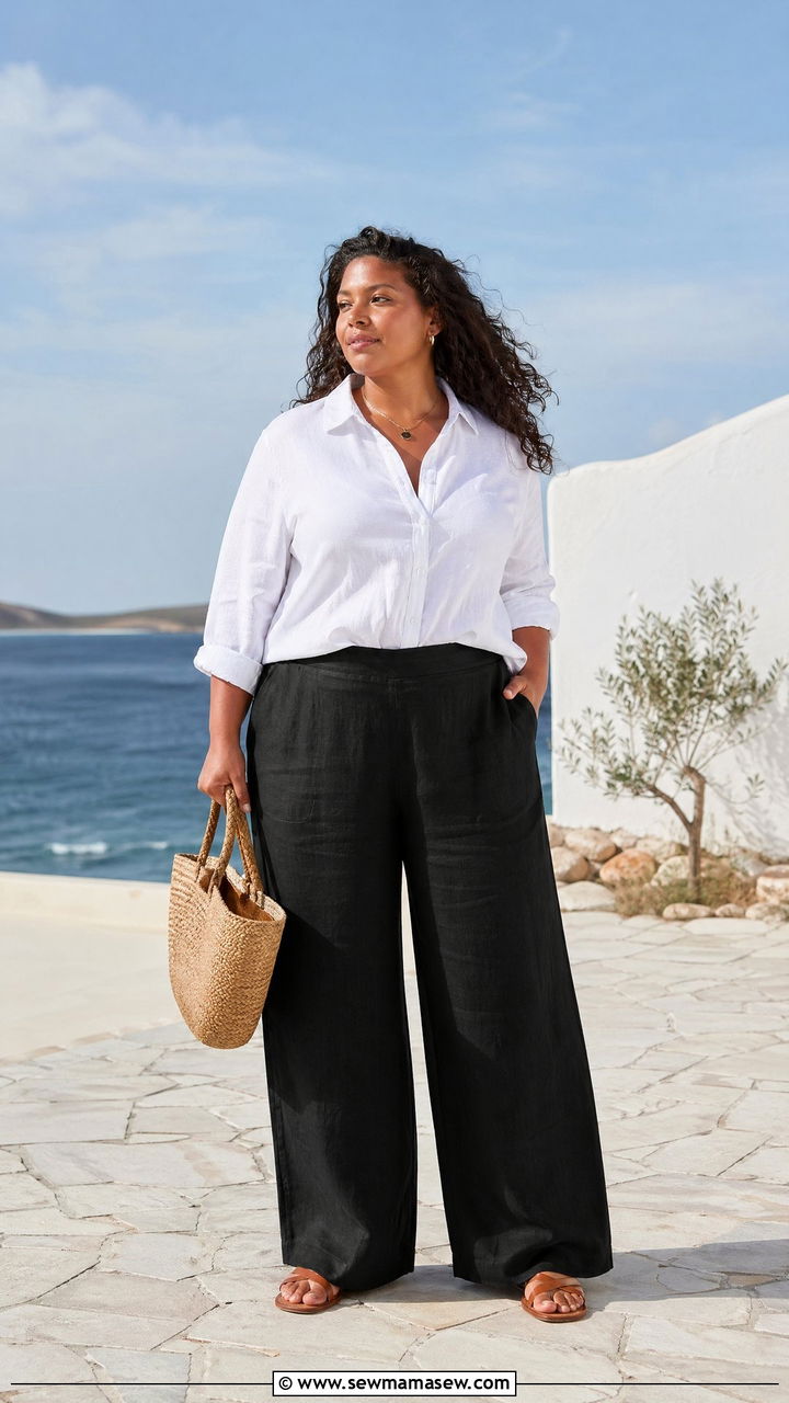 Plus Size Linen Pants with Button Down - 35 casual outfits for plus size women