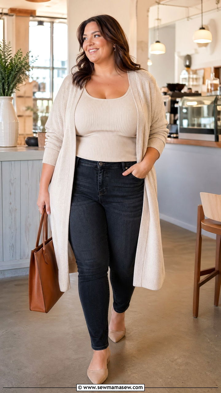 Plus Size Longline Cardigan And Tank Top Spring Outfit - 35 spring outfits for plus size women
