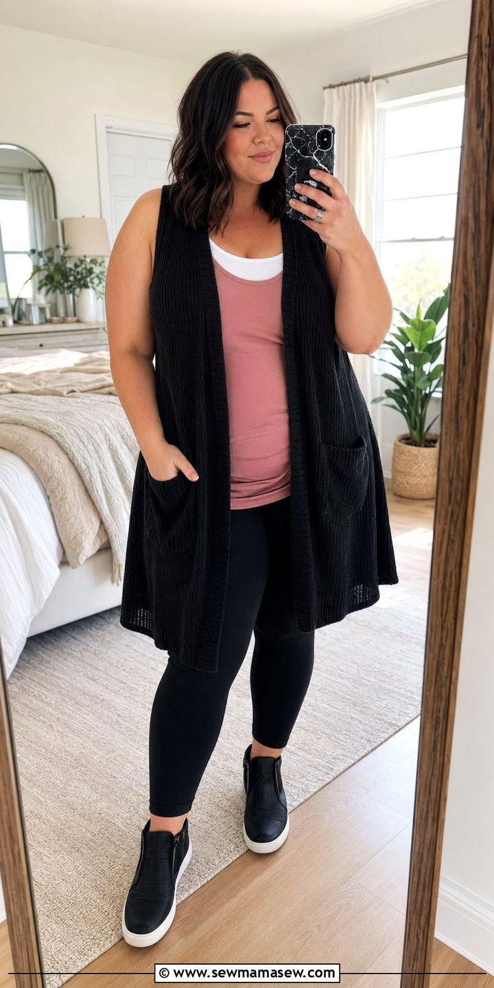 Plus Size Longline Vest and Layered Tanks Outfit - 35 Plus size athleisure outfits