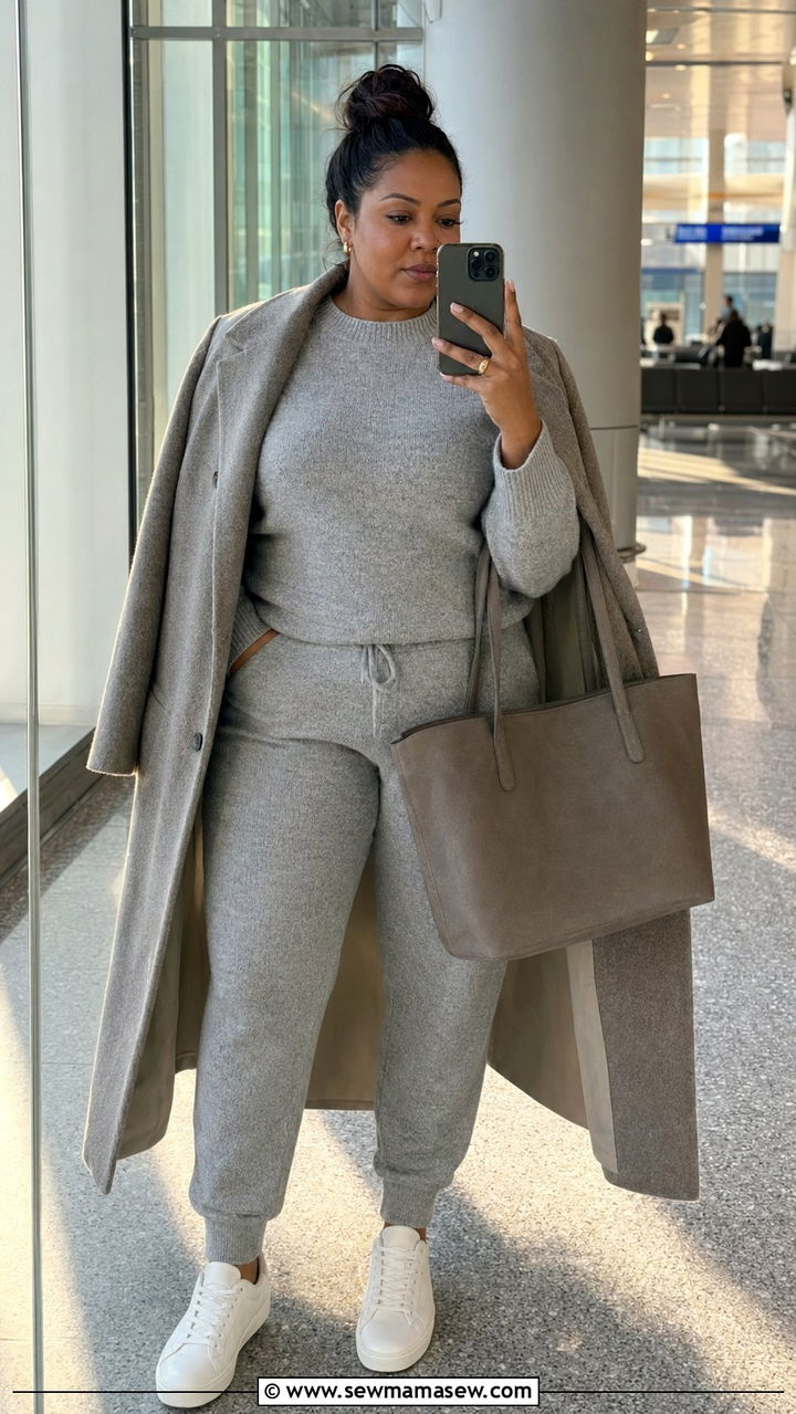 Plus Size Matching Knit Lounge Set and Sneakers - 35 Outfit ideas for plus size