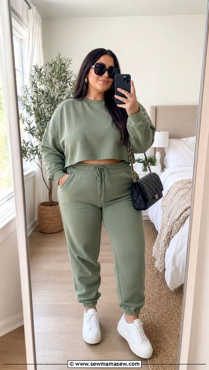 Plus Size Matching Sweatsuit With Sneakers - 35 Plus size athleisure outfits