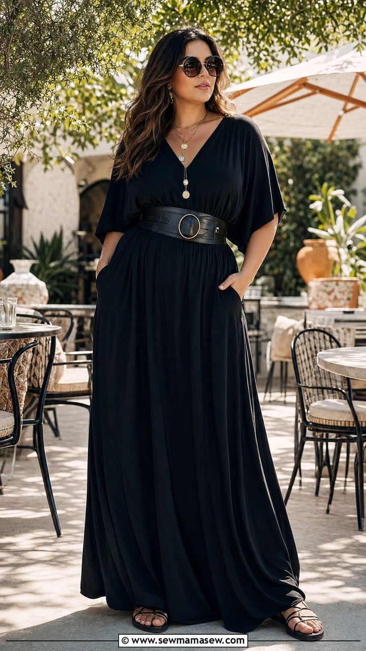 Plus Size Maxi Dress With Statement Belt Brunch Look - 30 Birthday brunch outfit ideas plus size