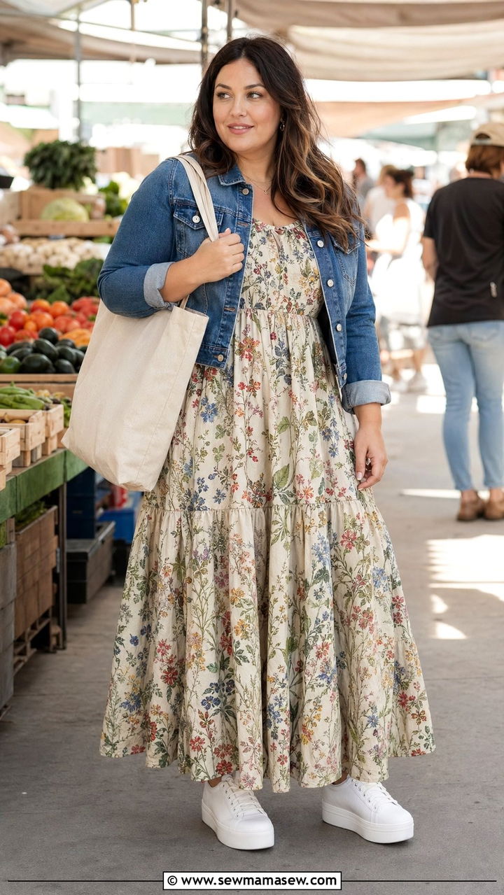 Plus Size Maxi Dress and Denim Jacket - 35 Outfit ideas for plus size