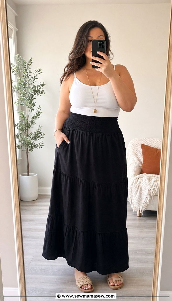 Plus Size Maxi Skirt and Tank Top Outfit - 35 Plus size outfit ideas size 20
