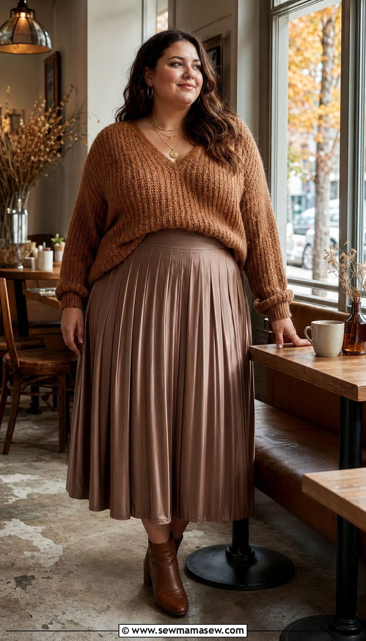 Plus Size Midi Skirt and Chunky Sweater - 35 Plus size outfit ideas size 20