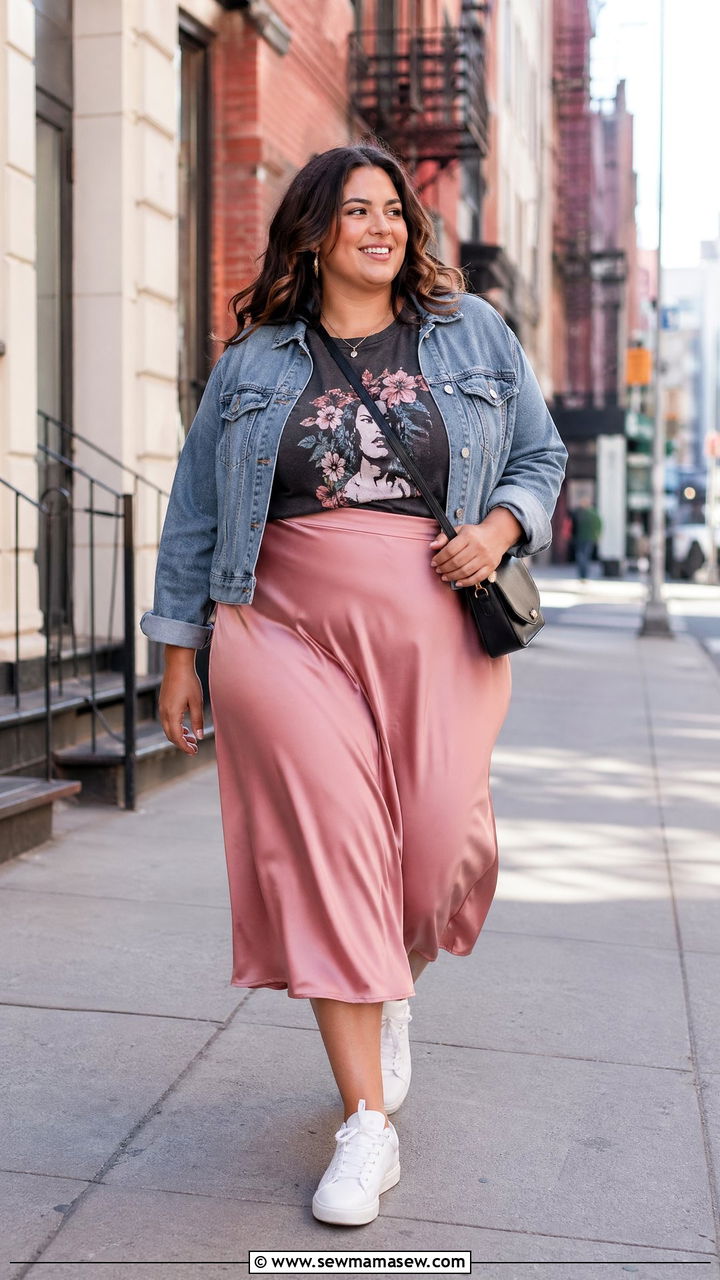 Plus Size Midi Skirt and Graphic Tee Outfit - 35 casual outfits for plus size women