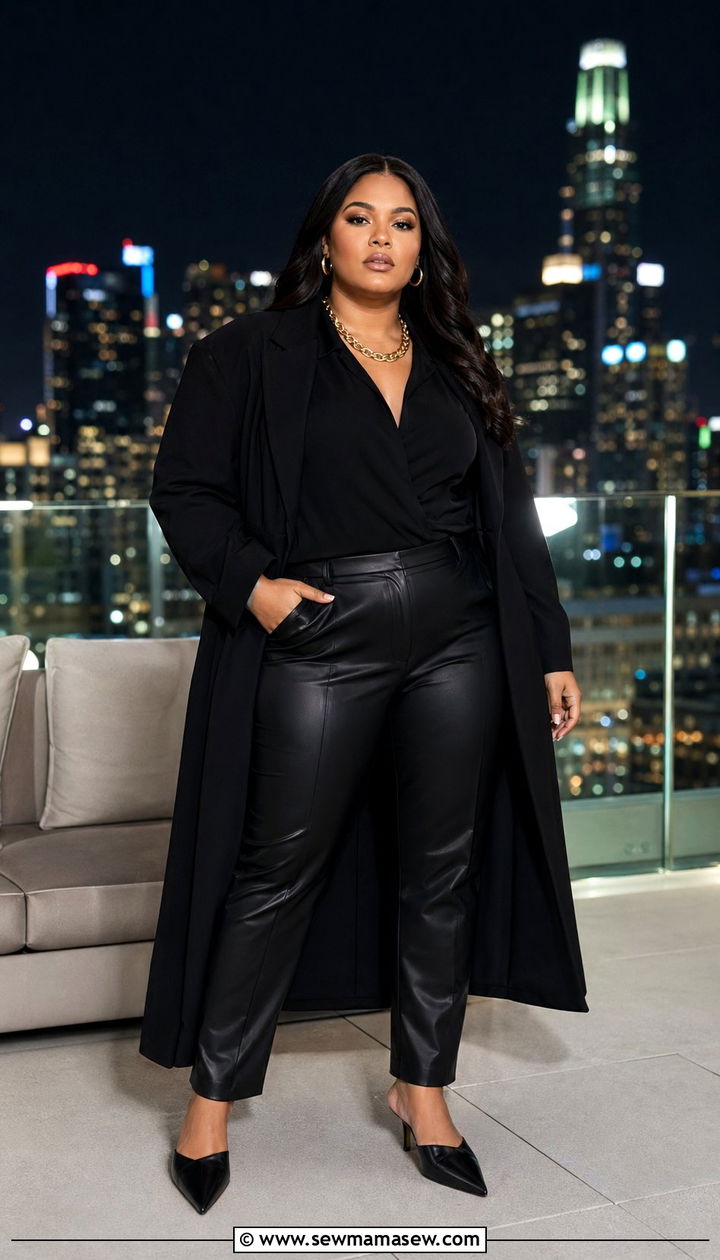 Plus Size Monochrome Black Outfit with Gold Accessories - 35 Outfit ideas for plus size