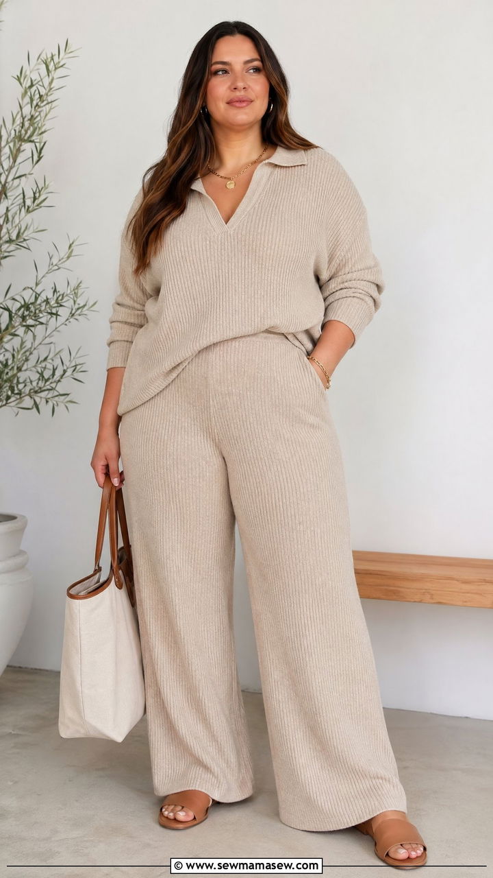 Plus Size Monochrome Knit Set Spring Outfit - 35 spring outfits for plus size women