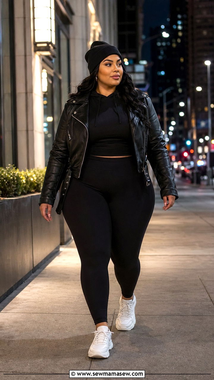 Plus Size Moto Jacket and Oversized Hoodie Outfit - 35 Plus size athleisure outfits