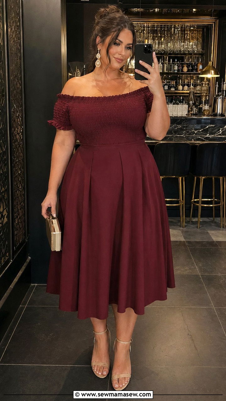 Plus Size Off Shoulder Dress and Heels - 35 plus size outfit ideas for women