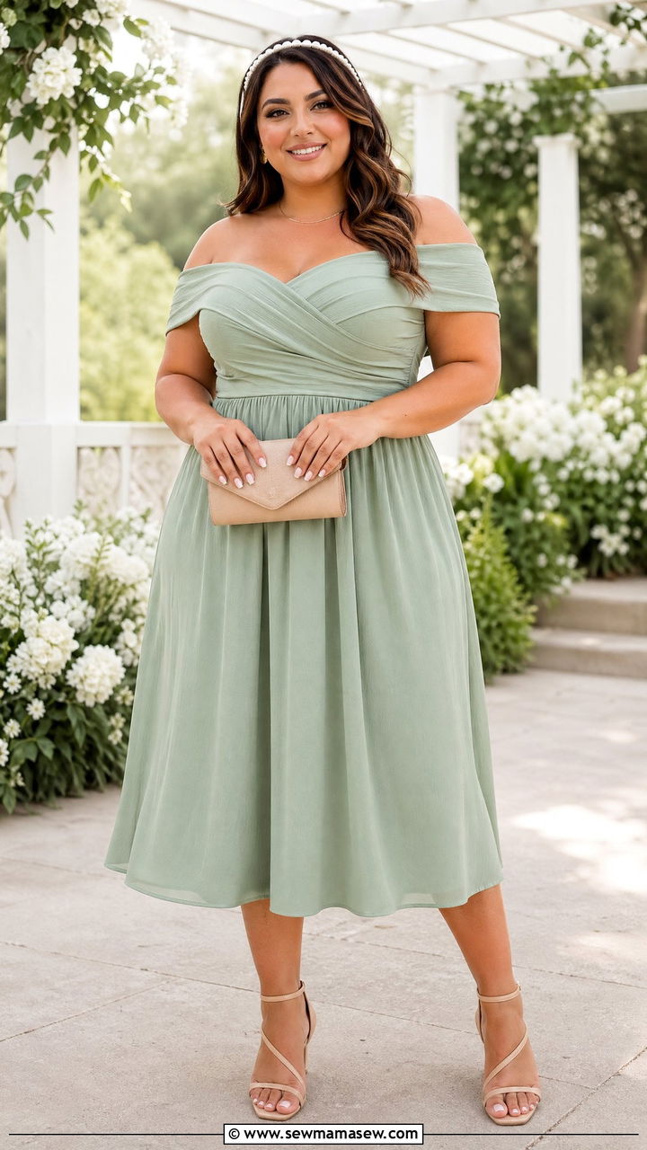 Plus Size Off Shoulder Wedding Guest Dress - 35 Wedding guest outfits for plus size