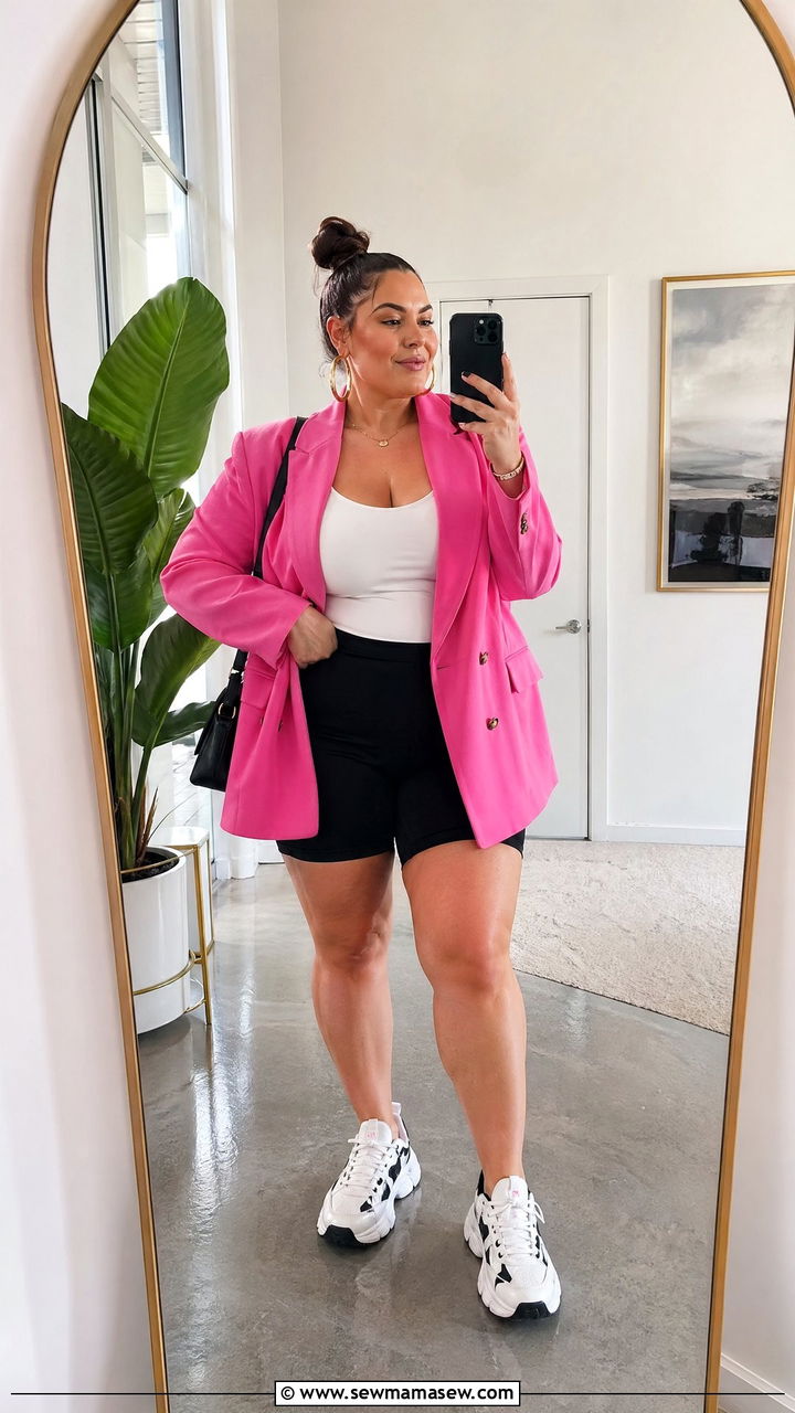Plus Size Oversized Blazer Biker Shorts Concert Outfit - 35 Concert outfits for plus size