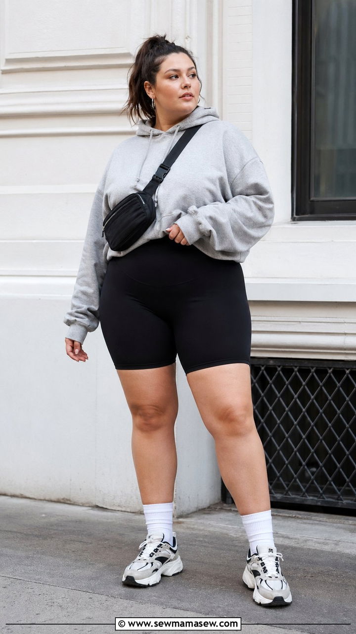 Plus Size Oversized Hoodie and Biker Shorts Outfit - 35 Plus size athleisure outfits