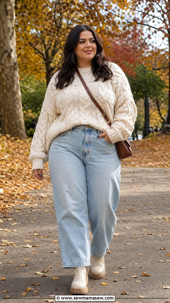 Plus Size Oversized Knit Sweater and Baggy Jeans - 35 Outfit ideas for plus size
