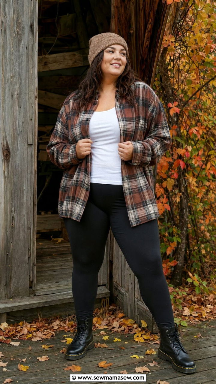 Plus Size Plaid Flannel and Leggings Outfit - 35 Plus size outfit ideas size 20