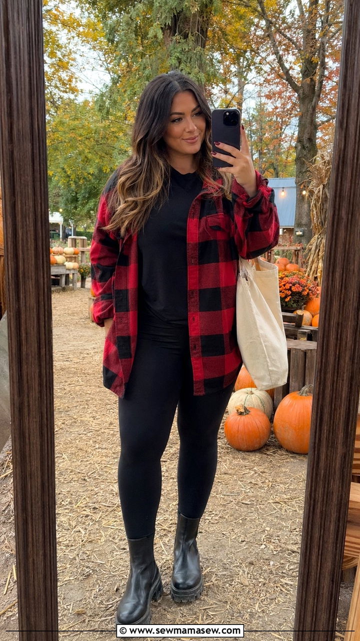Plus Size Plaid Shacket and Leggings - 35 plus size outfit ideas for women