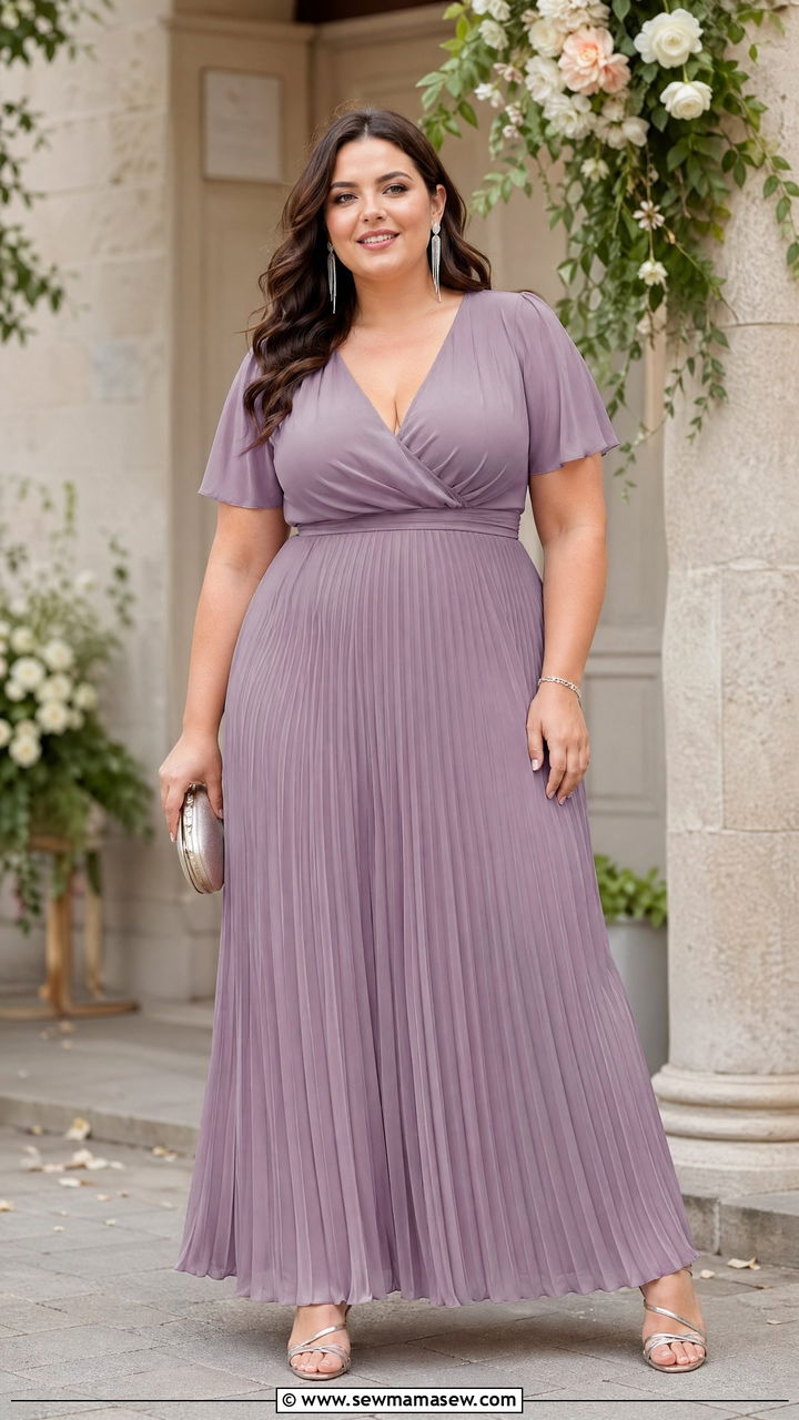 Plus Size Pleated Maxi Dress Wedding Guest Outfit - 35 Wedding guest outfits for plus size