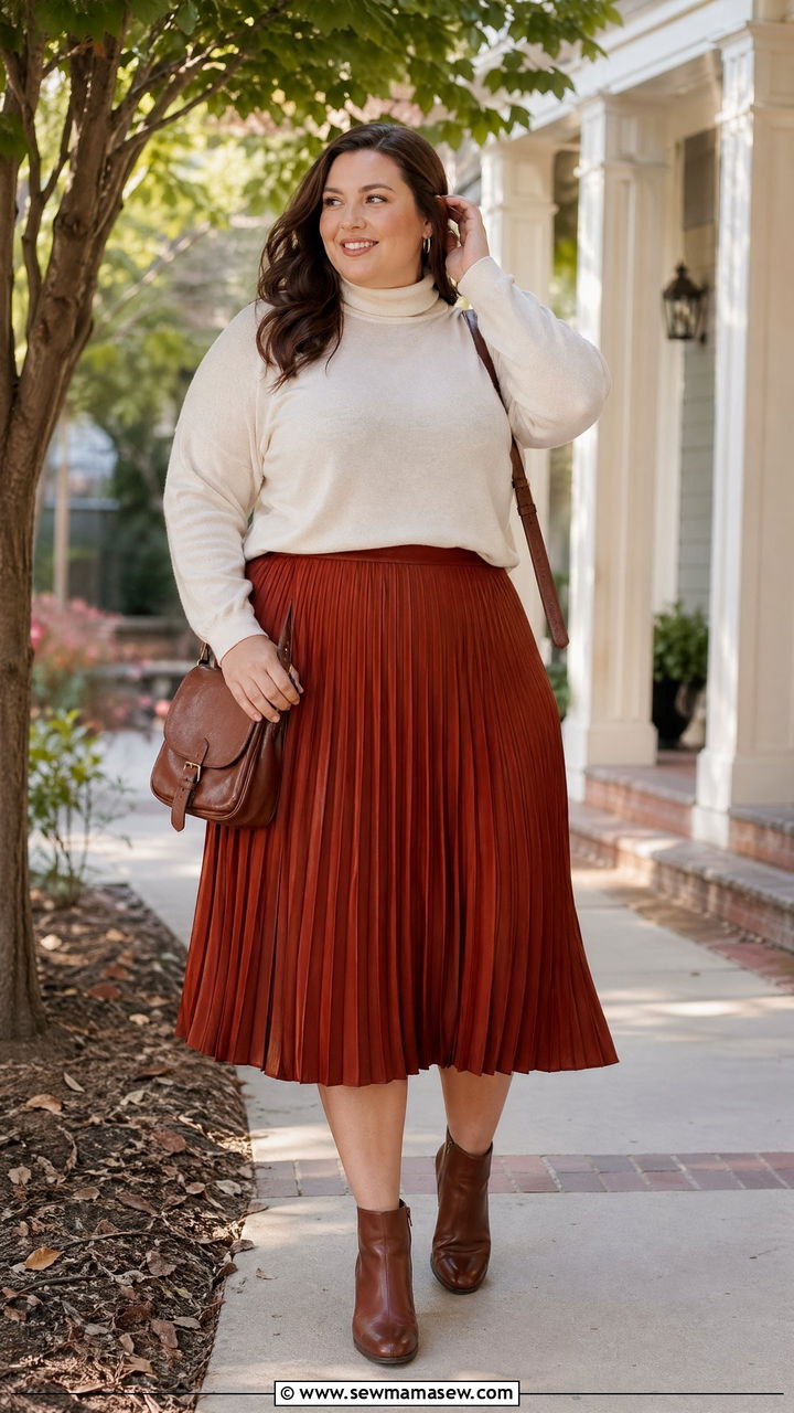 Plus Size Pleated Midi Skirt And Lightweight Sweater Spring Outfit - 35 spring outfits for plus size women