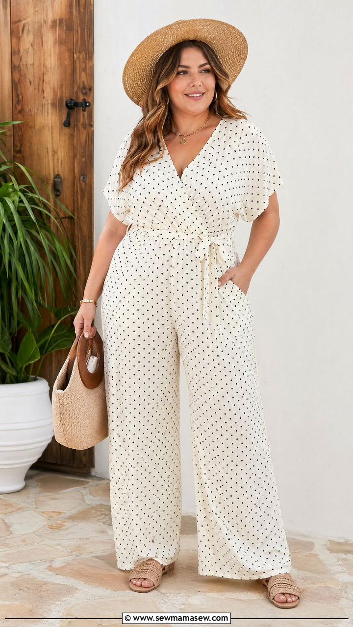Plus Size Polka Dot Jumpsuit - 35 Spring outfits for plus size