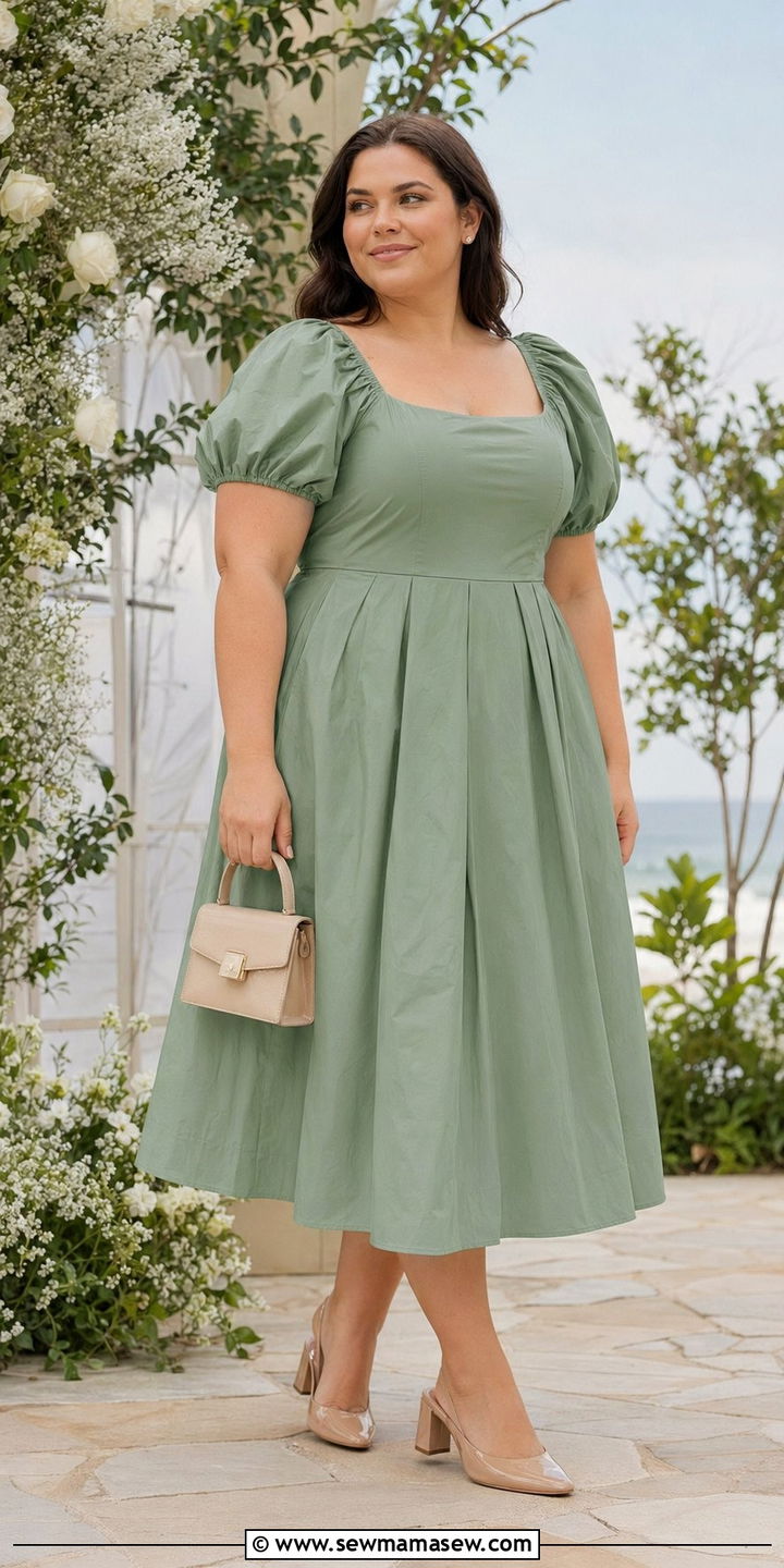Plus Size Puff Sleeve Dress For Beach Wedding - 30 Beach wedding guest outfits plus size