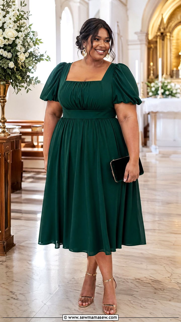 Plus Size Puff Sleeve Wedding Guest Dress - 35 Wedding guest outfits for plus size