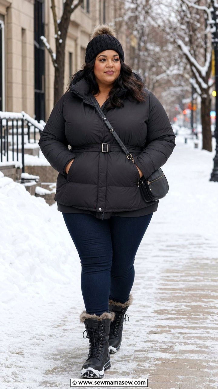 Plus Size Puffer Jacket and Skinny Jeans - 35 Plus size outfit ideas size 20