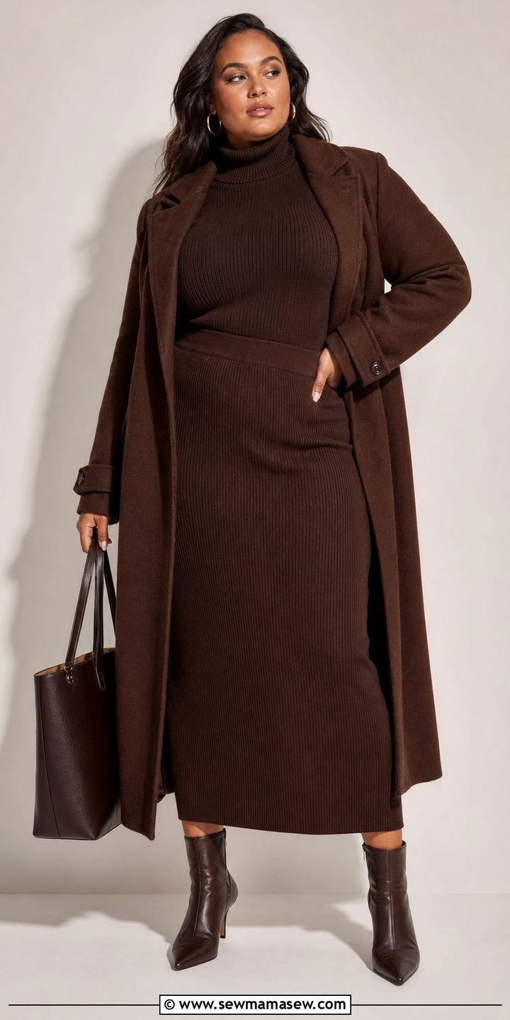 Plus Size Ribbed Knit Midi Skirt With Turtleneck - 30 Best skirts for plus size