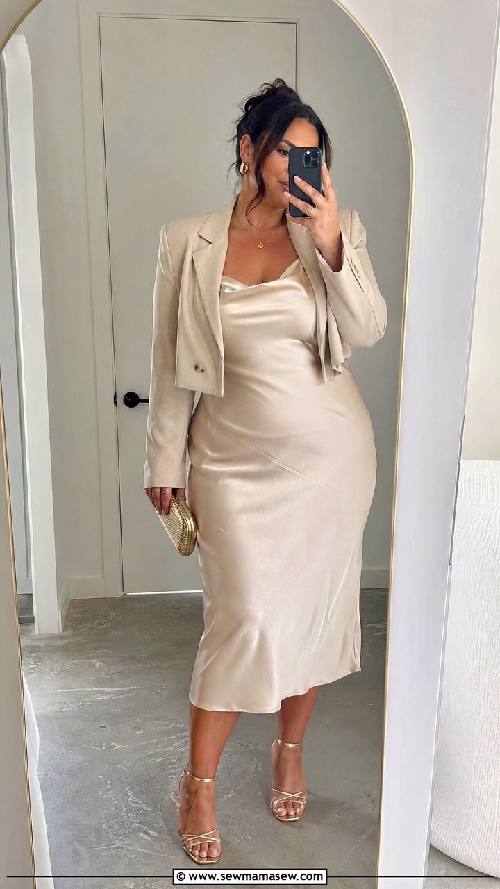 Plus Size Satin Slip Dress Wedding Guest Outfit - 35 Wedding guest outfits for plus size