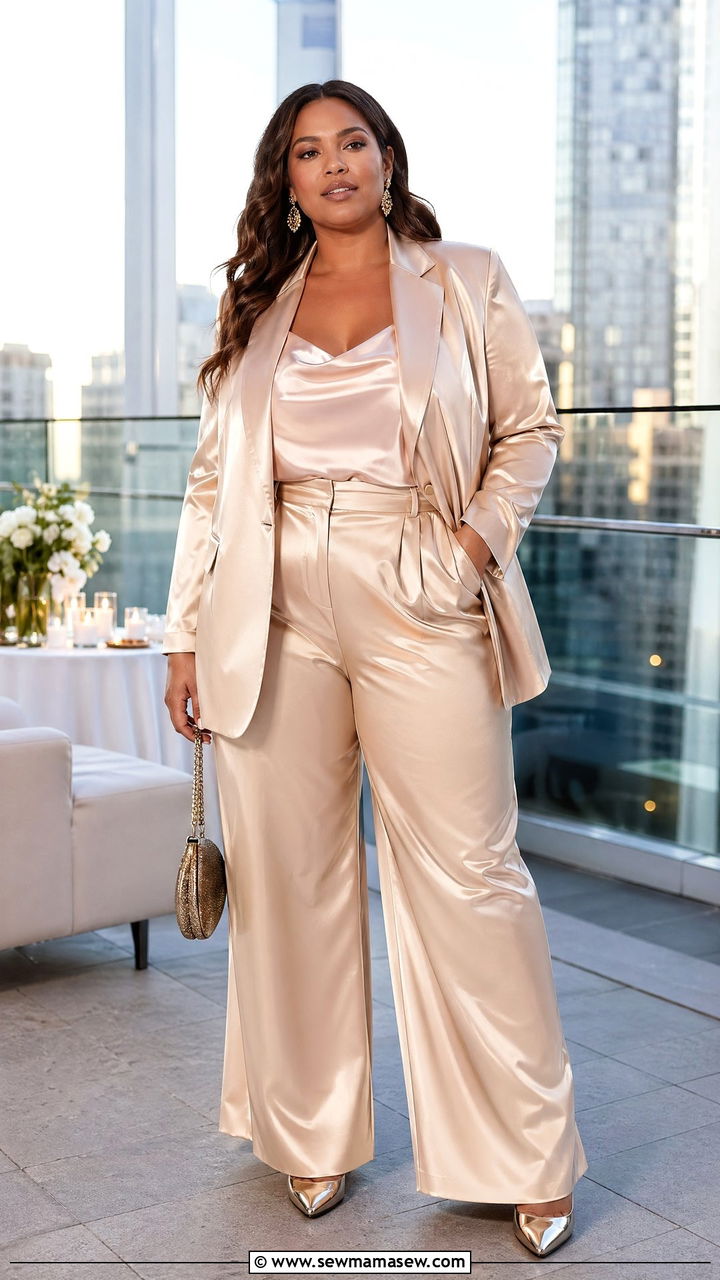 Plus Size Satin Wide Leg Pant Suit Wedding Guest - 35 Wedding guest outfits for plus size