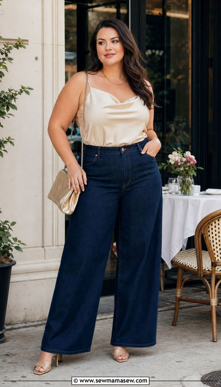 Plus Size Silk Camisole And High Waist Jeans Brunch - 30 Birthday brunch outfit ideas plus size