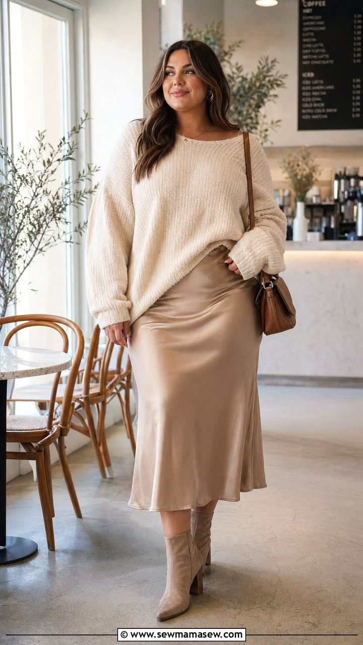 Plus Size Slip Skirt With Chunky Knit Sweater - 30 Best skirts for plus size